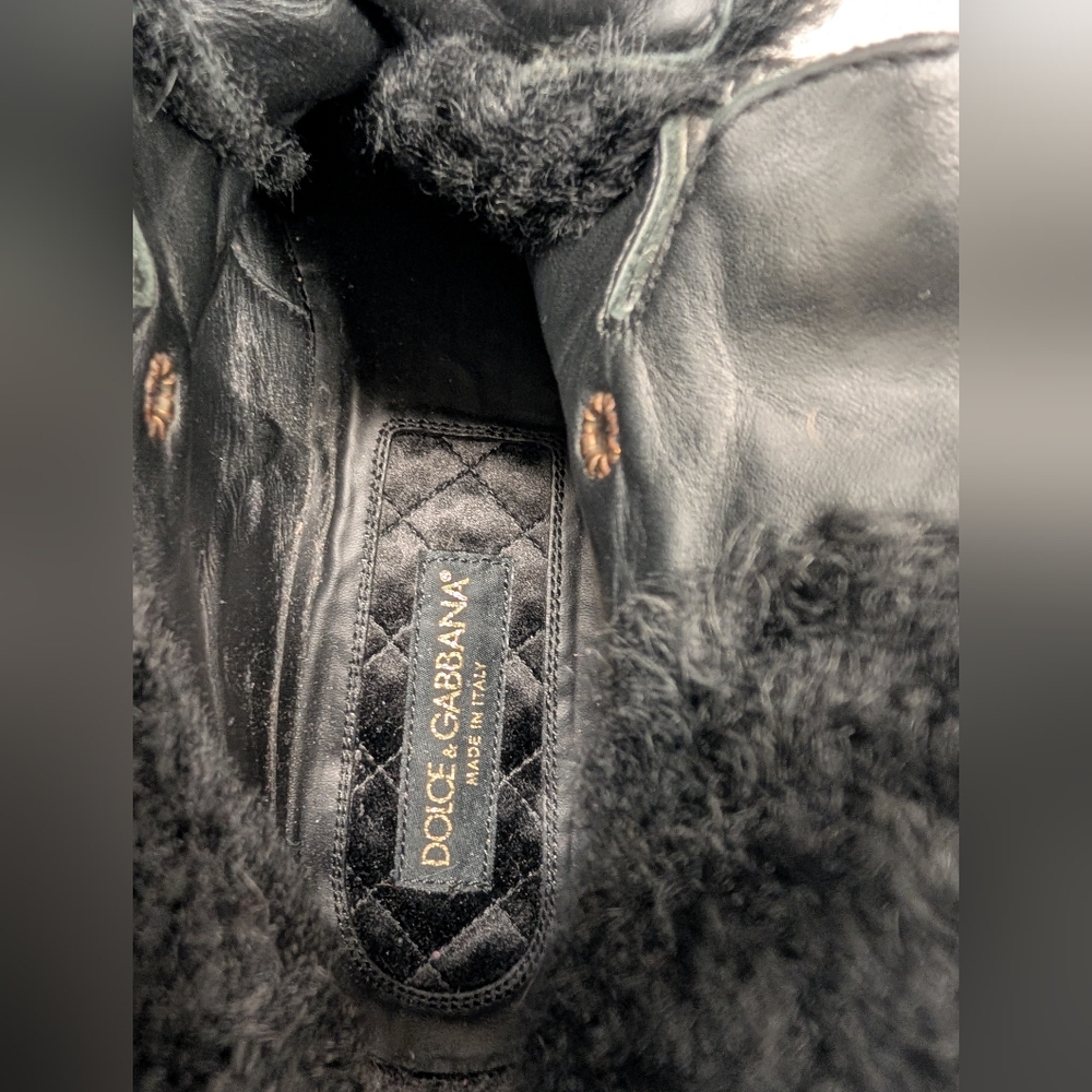 Dolce & Gabbana Black Trekking Fur-Lined Leather Boots Size 11 - Picture 9 of 10